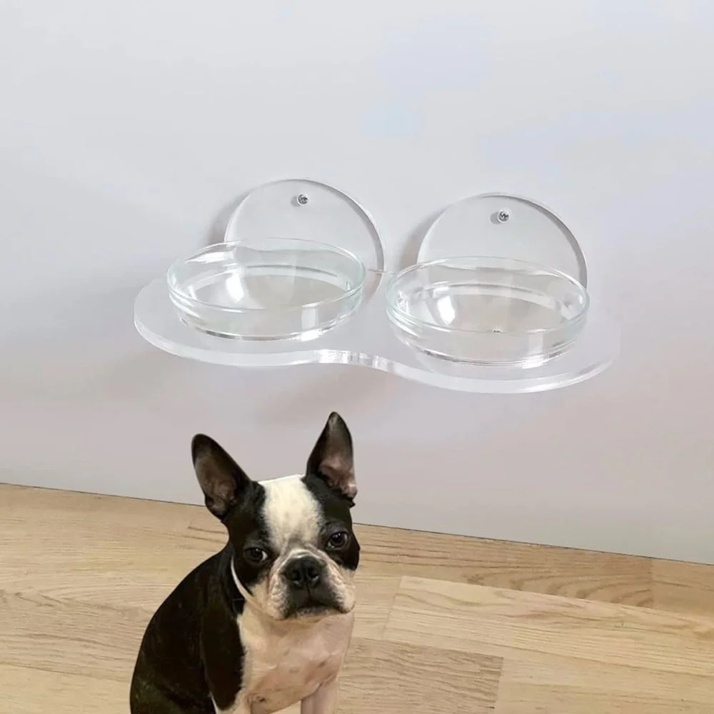 clear acrylic wall mounted pet feeder bowls minimalist elevated feeding set